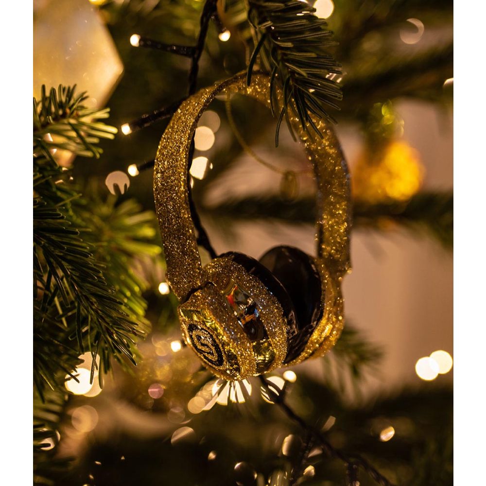 ORNAMENT GLASS GOLD GLITTER HEADSET H12cm