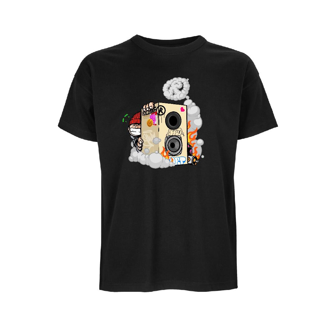 ELWA MEETS VOLUME-R SCHWARZES T-SHIRT MIT KASTENFUTTER