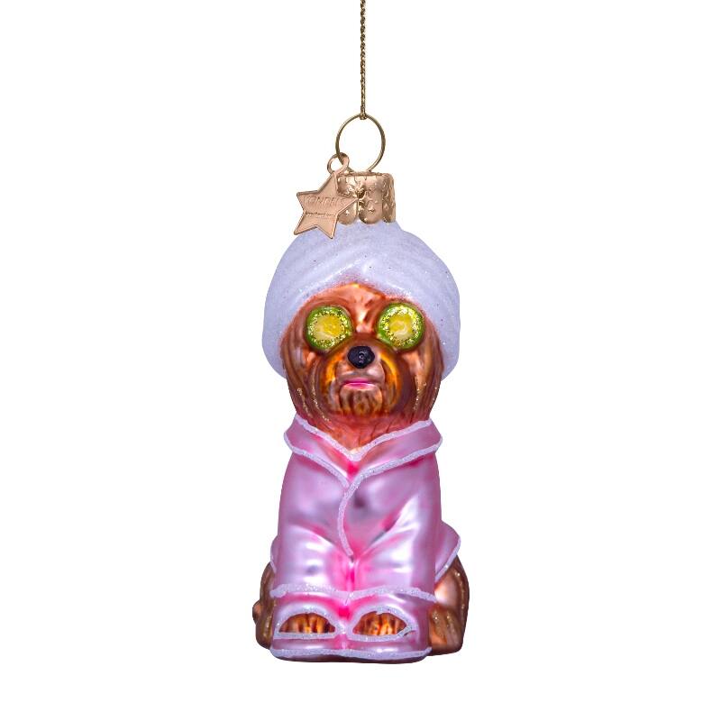 ORNAMENT GLASS SELFCARE DOG H9cm