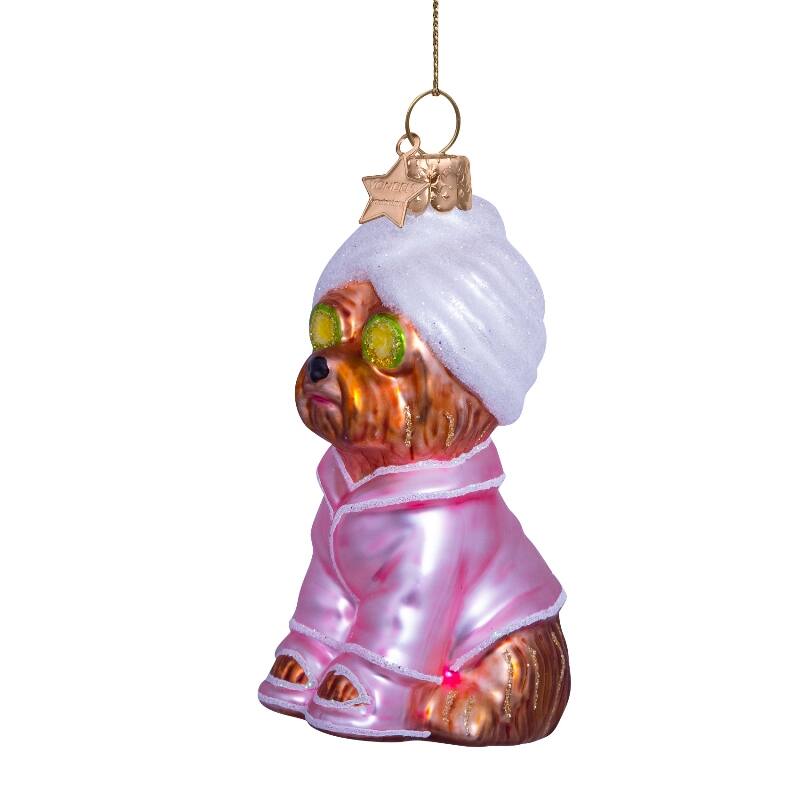 ORNAMENT GLASS SELFCARE DOG H9cm