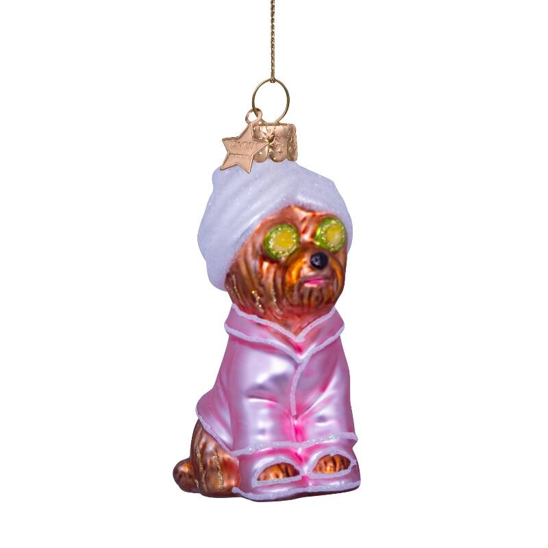 ORNAMENT GLASS SELFCARE DOG H9cm