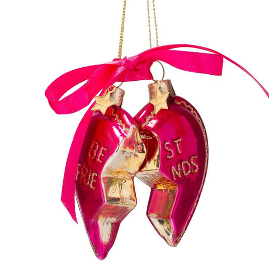 ORNAMENT GLASS RASBERRY PINK SET OF BEST FRIENDS H8