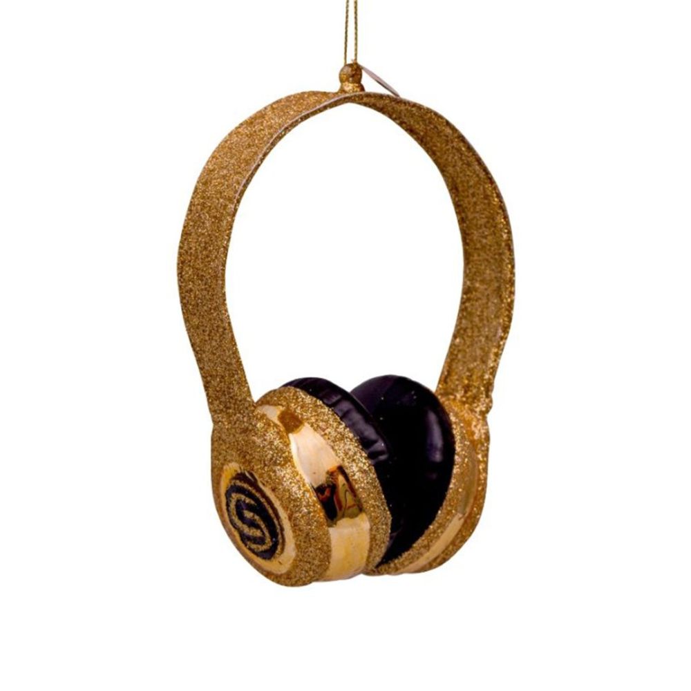 ORNAMENT GLASS GOLD  GLITTER HEADSET  H12cm