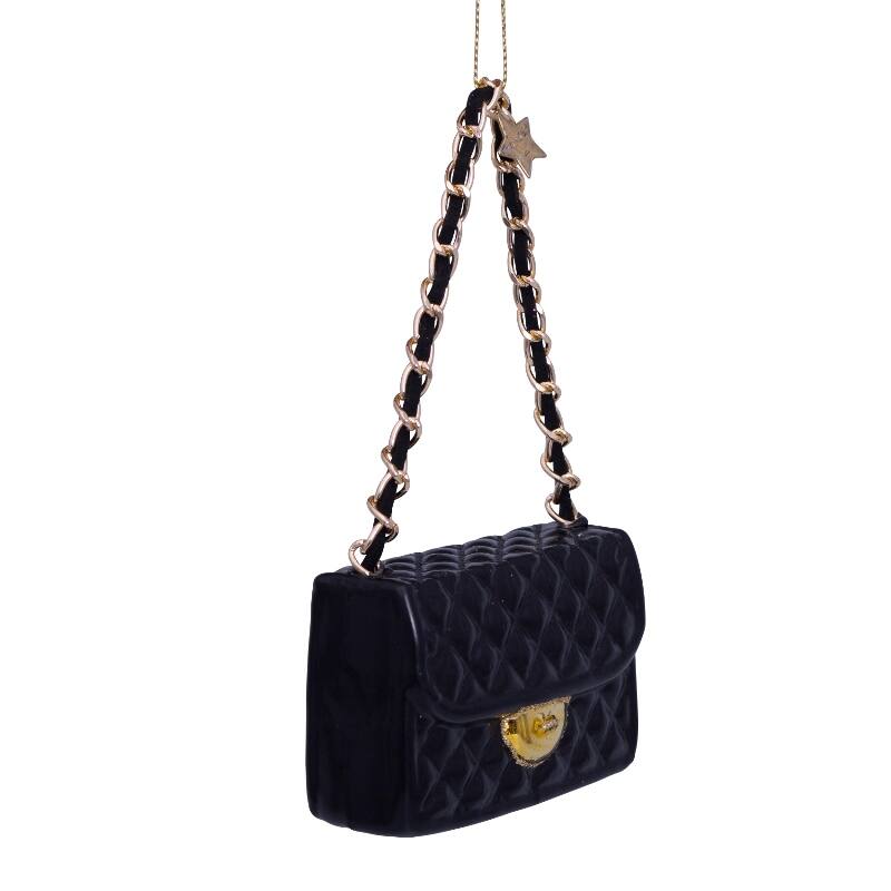 ORNAMENT GLASS BLACK FASHION BAG H5.5cm