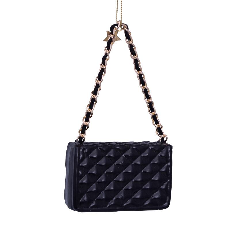 ORNAMENT GLASS BLACK FASHION BAG H5.5cm