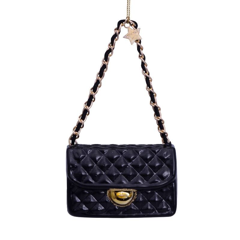 ORNAMENT GLASS BLACK FASHION BAG H5.5cm