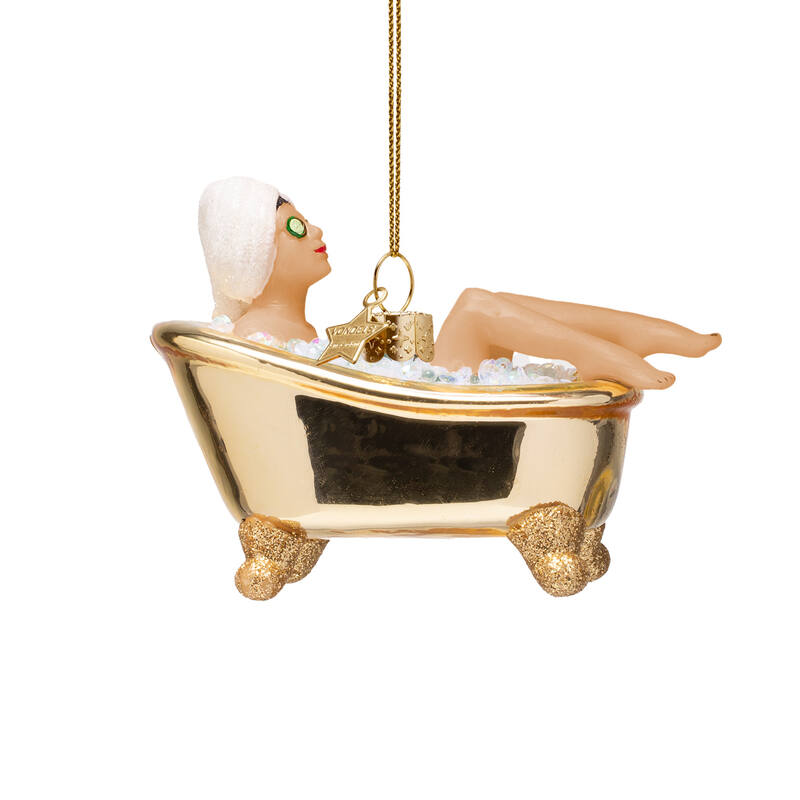 ORNAMENT  GLASS  WOMAN IN SHINY GOLD BATH H6cm
