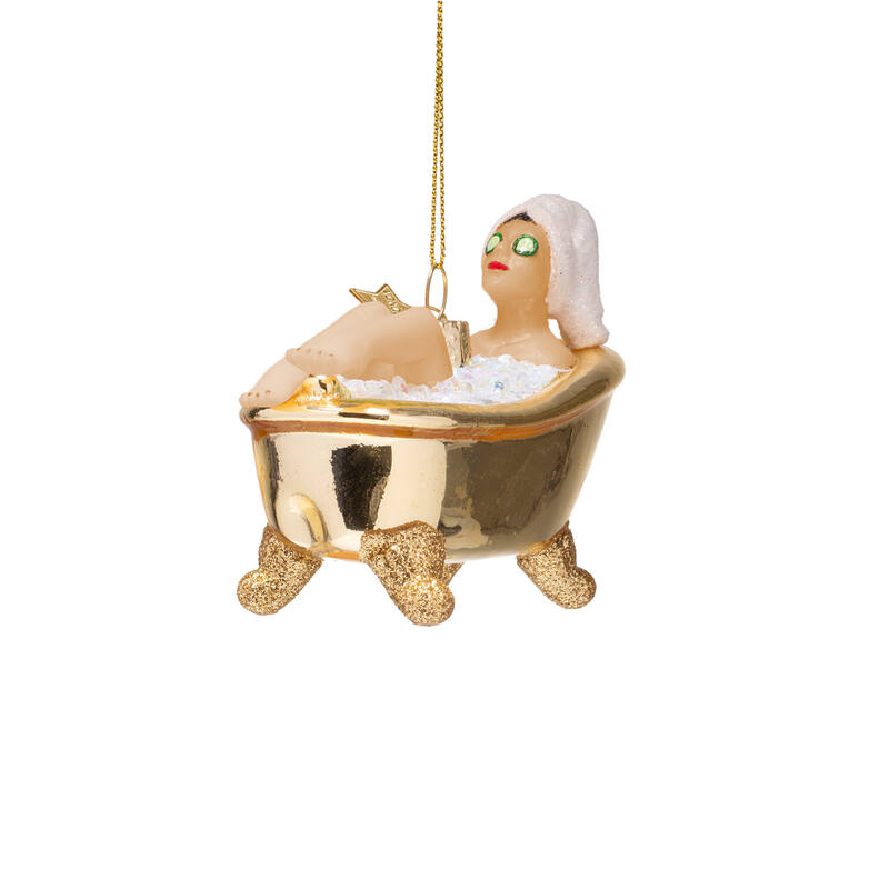 ORNAMENT  GLASS  WOMAN IN SHINY GOLD BATH H6cm