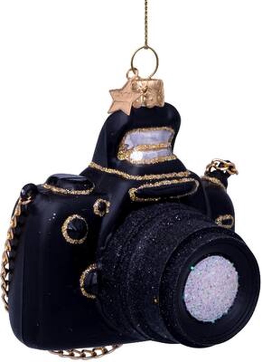 ORNAMENT GLASS BLACK CAMERA  H9cm