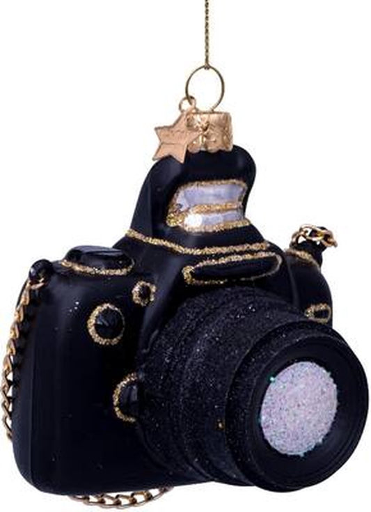 ORNAMENT GLASS BLACK CAMERA  H9cm