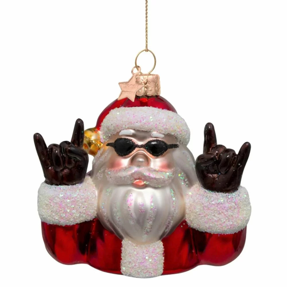 ORNAMENT GLASS RED OPAL COOL SANTA H9cm