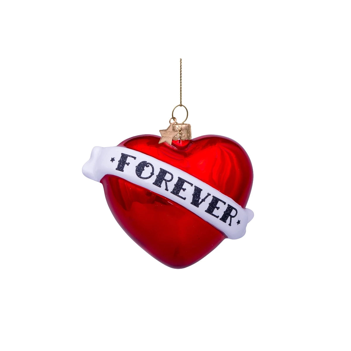 ORNAMENT GLASS RED HEART FOREVER H8.5cm