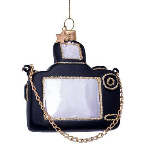 ORNAMENT GLASS BLACK CAMERA  H9cm